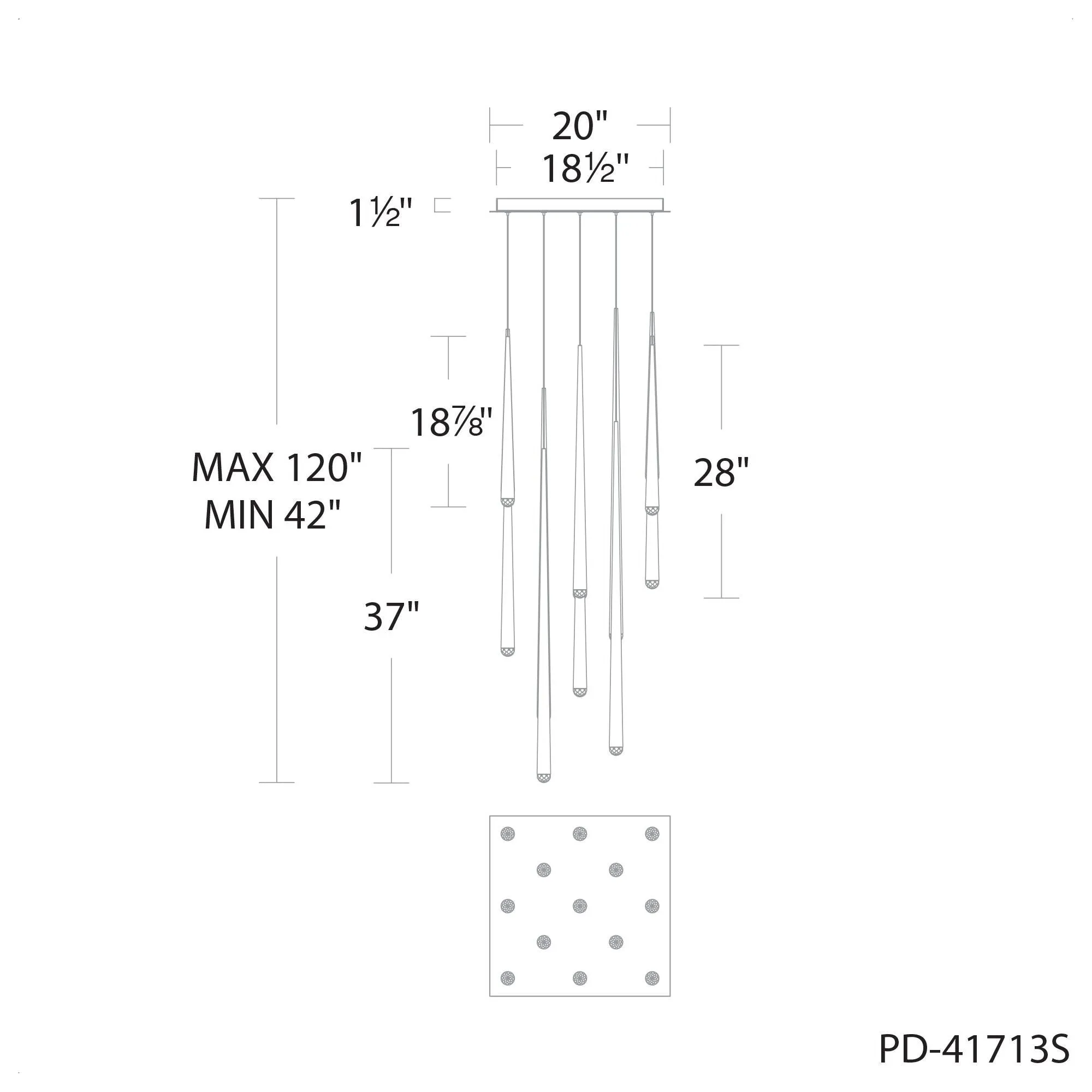 Cascade 13-Light 20" LED Square Multi Pendant