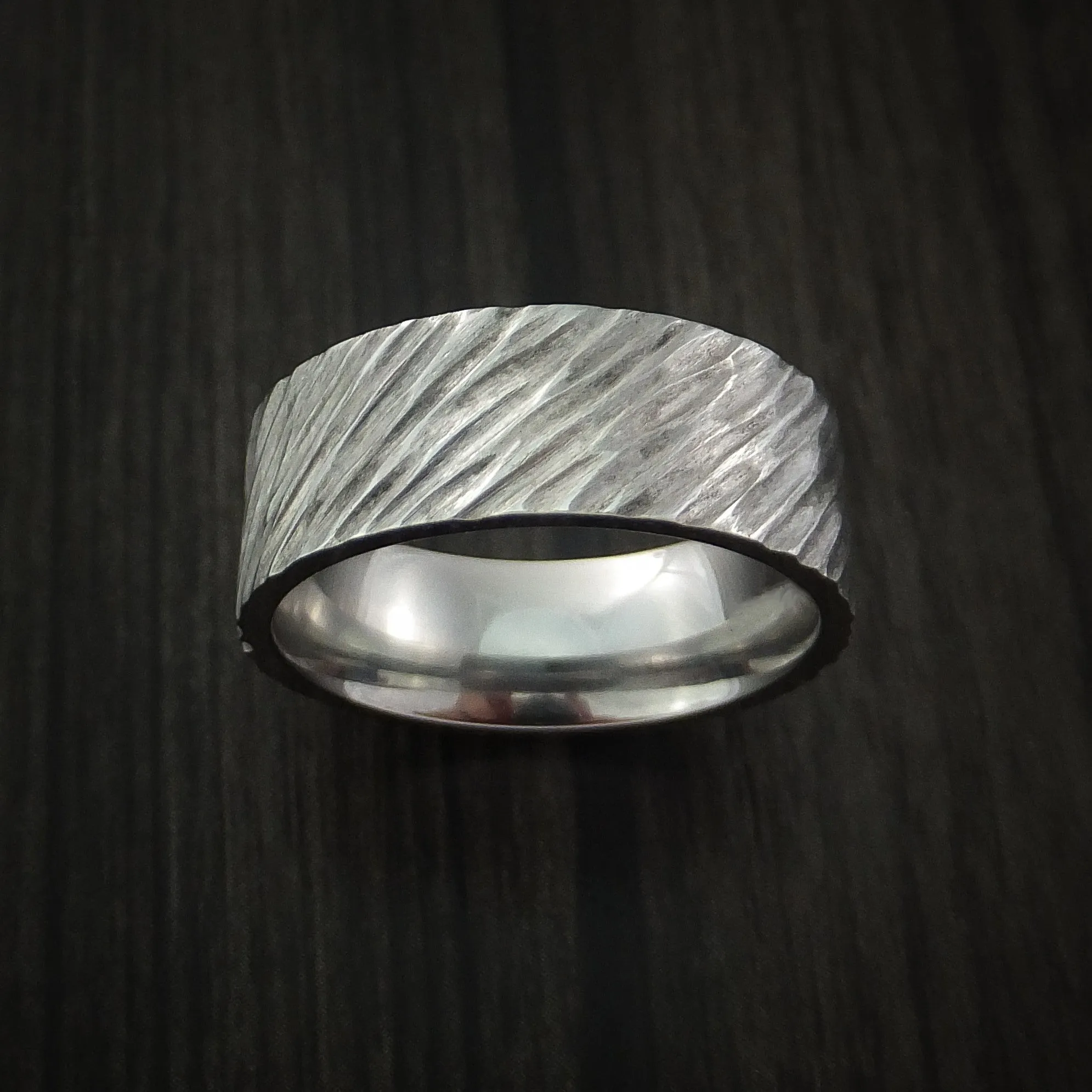 Cobalt Chrome Tree Bark Band Unique Texture Men's Ring