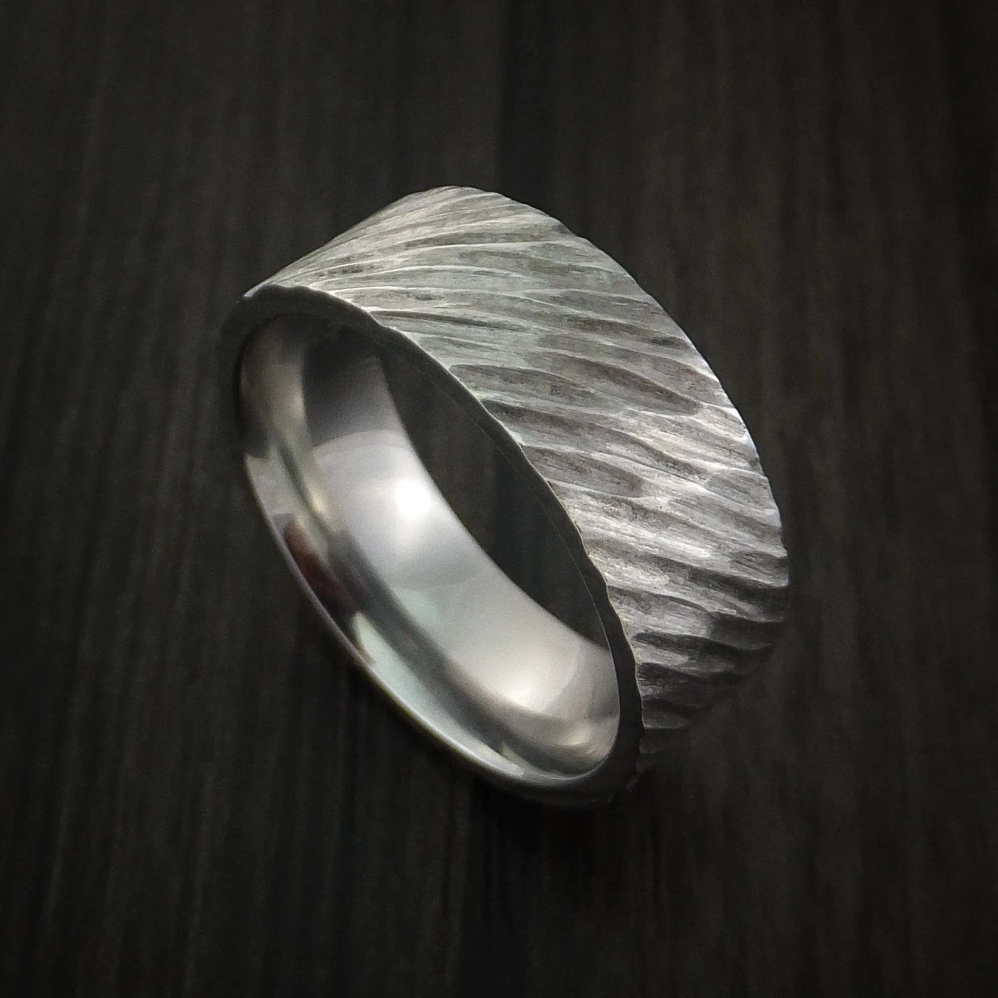 Cobalt Chrome Tree Bark Band Unique Texture Men's Ring