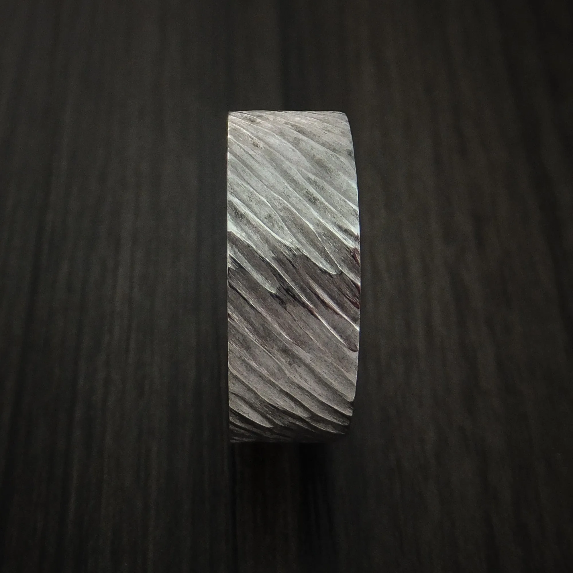 Cobalt Chrome Tree Bark Band Unique Texture Men's Ring