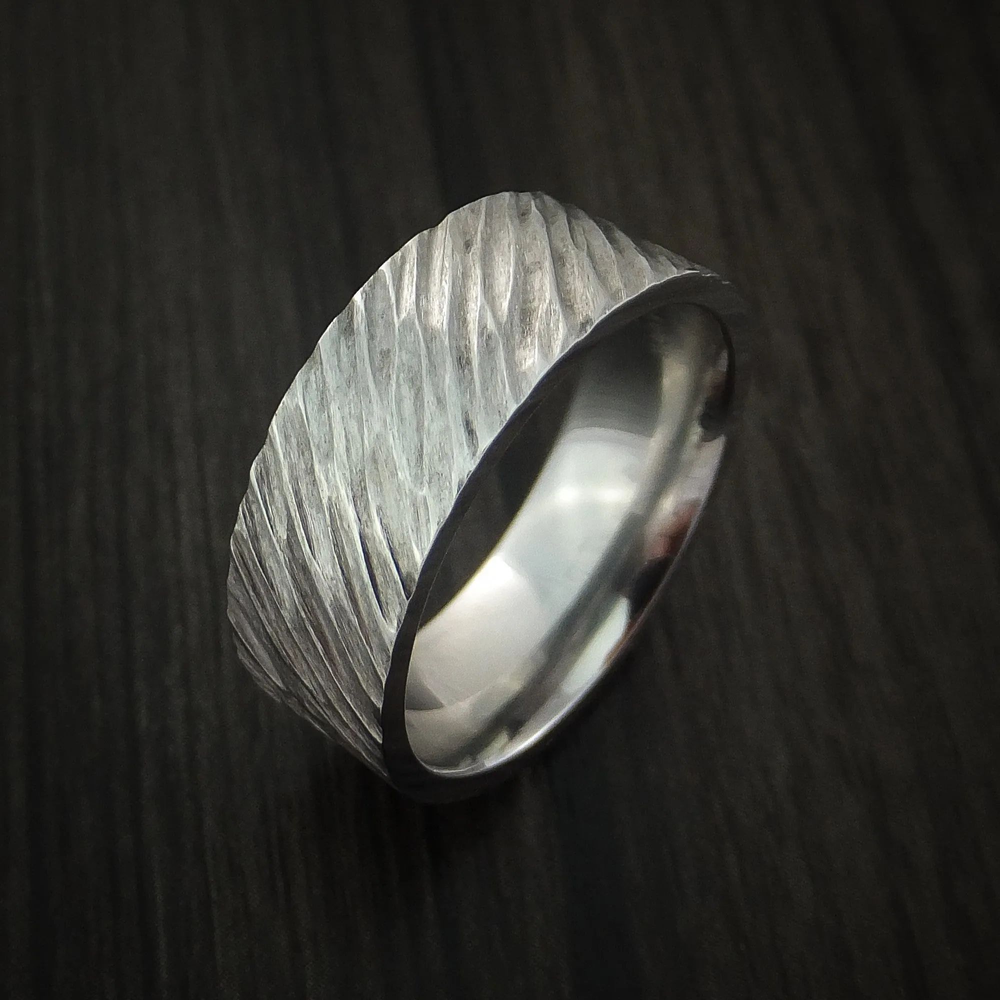 Cobalt Chrome Tree Bark Band Unique Texture Men's Ring