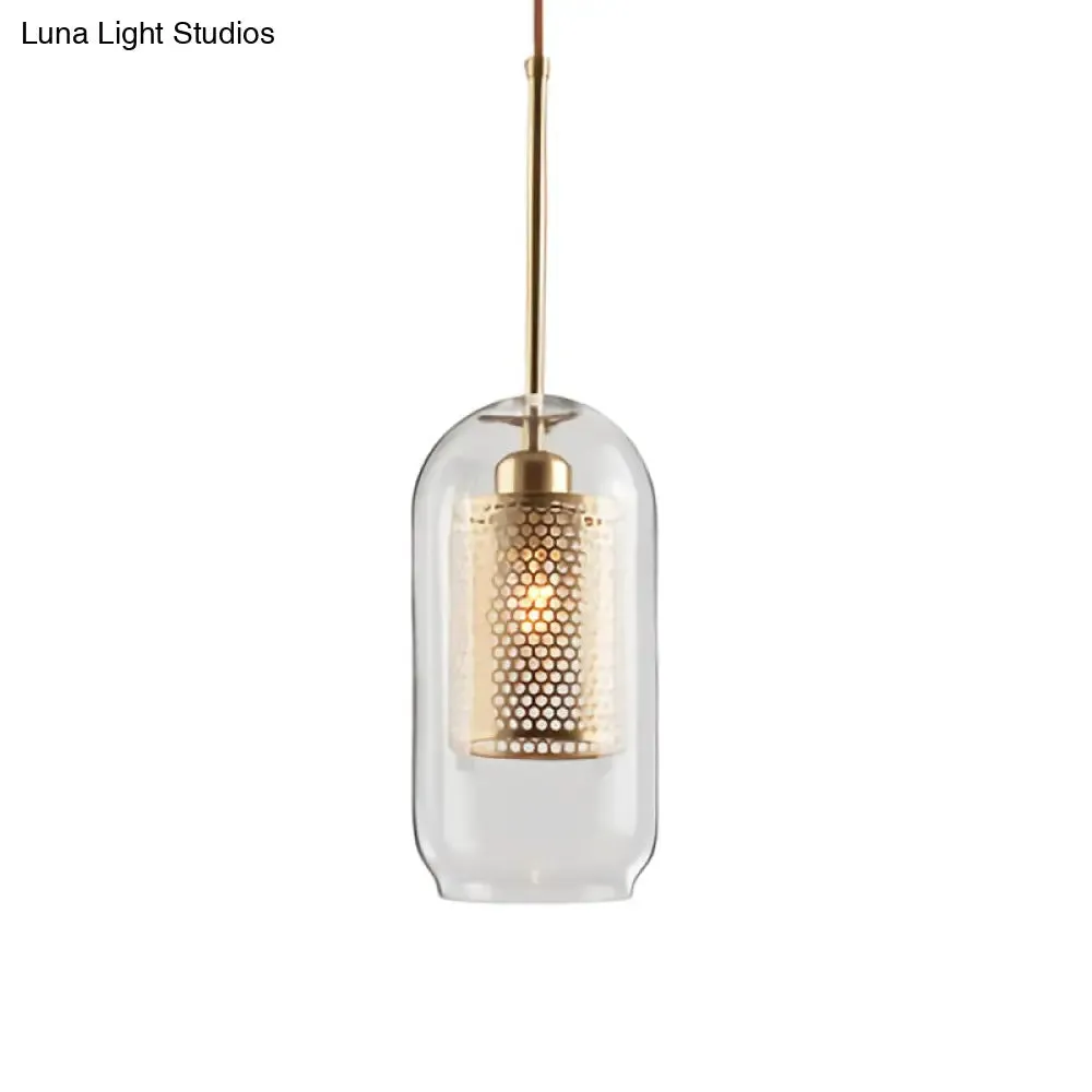 Contemporary Metal Pendant Light with Glass Shade for Dining Room