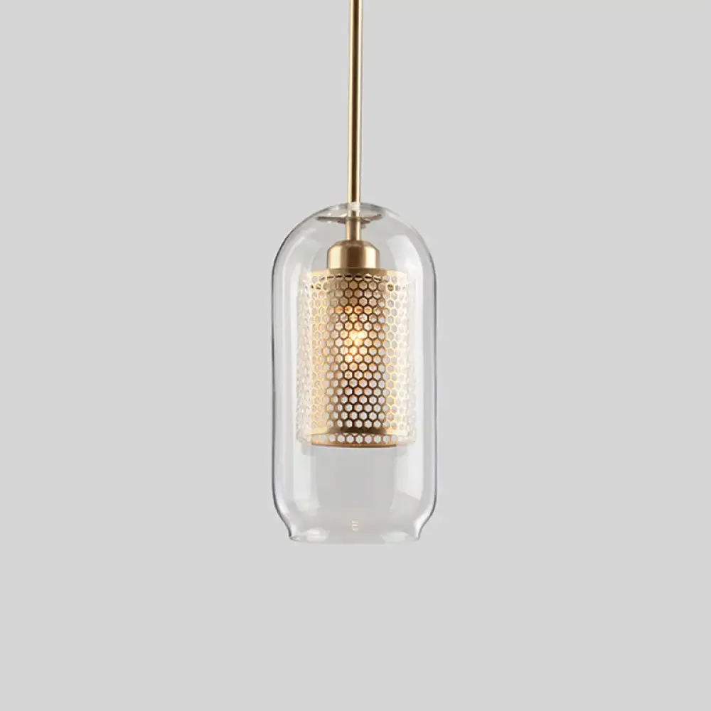 Contemporary Metal Pendant Light with Glass Shade for Dining Room