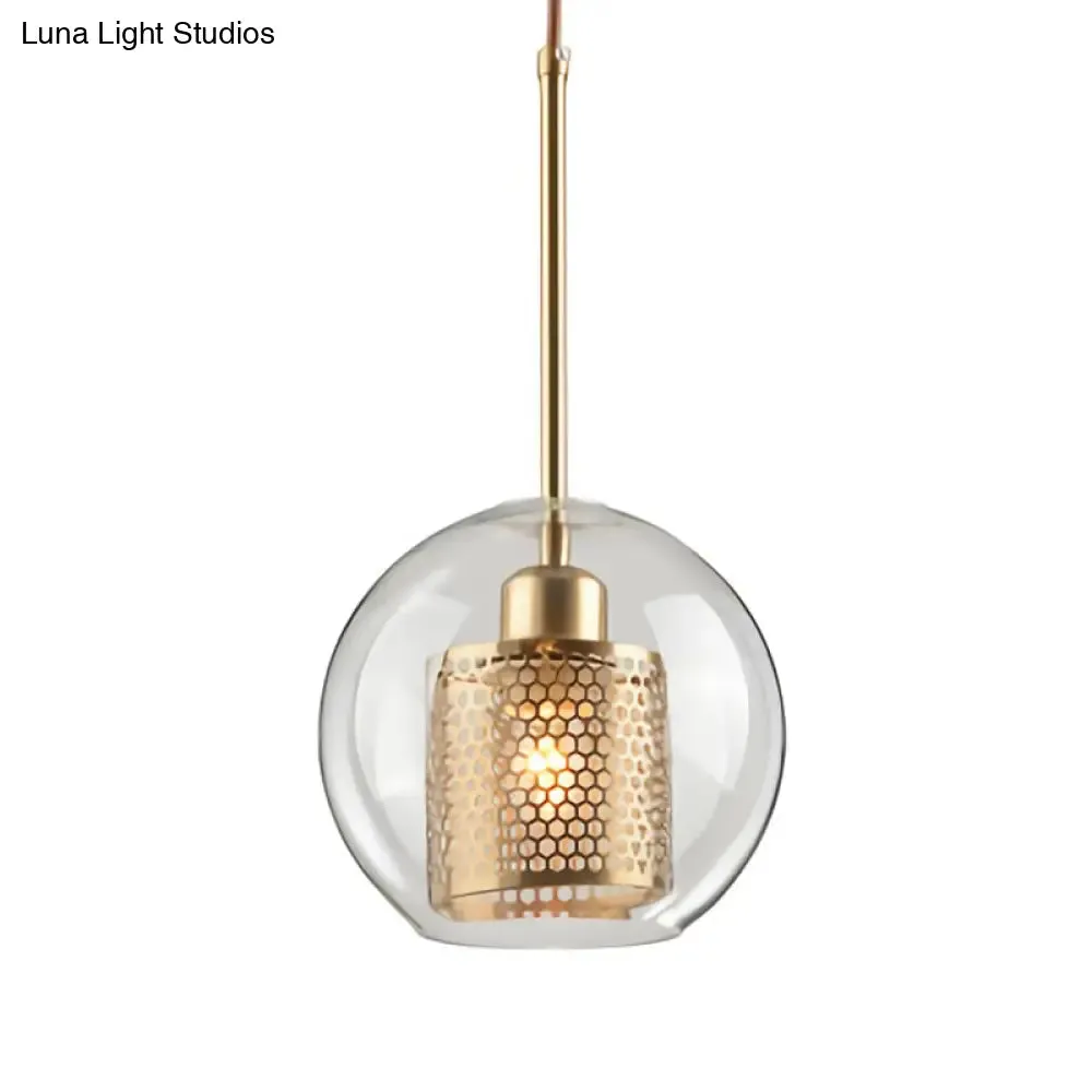 Contemporary Metal Pendant Light with Glass Shade for Dining Room