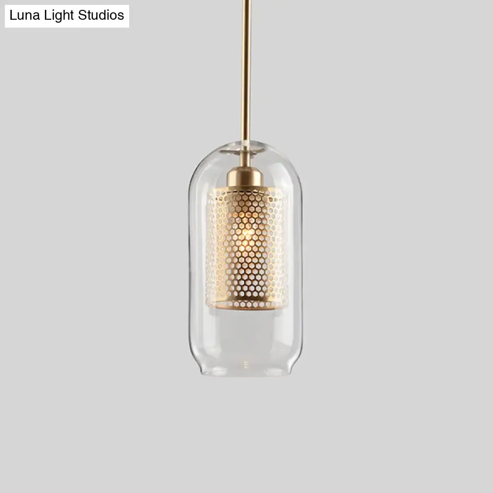 Contemporary Metal Pendant Light with Glass Shade for Dining Room