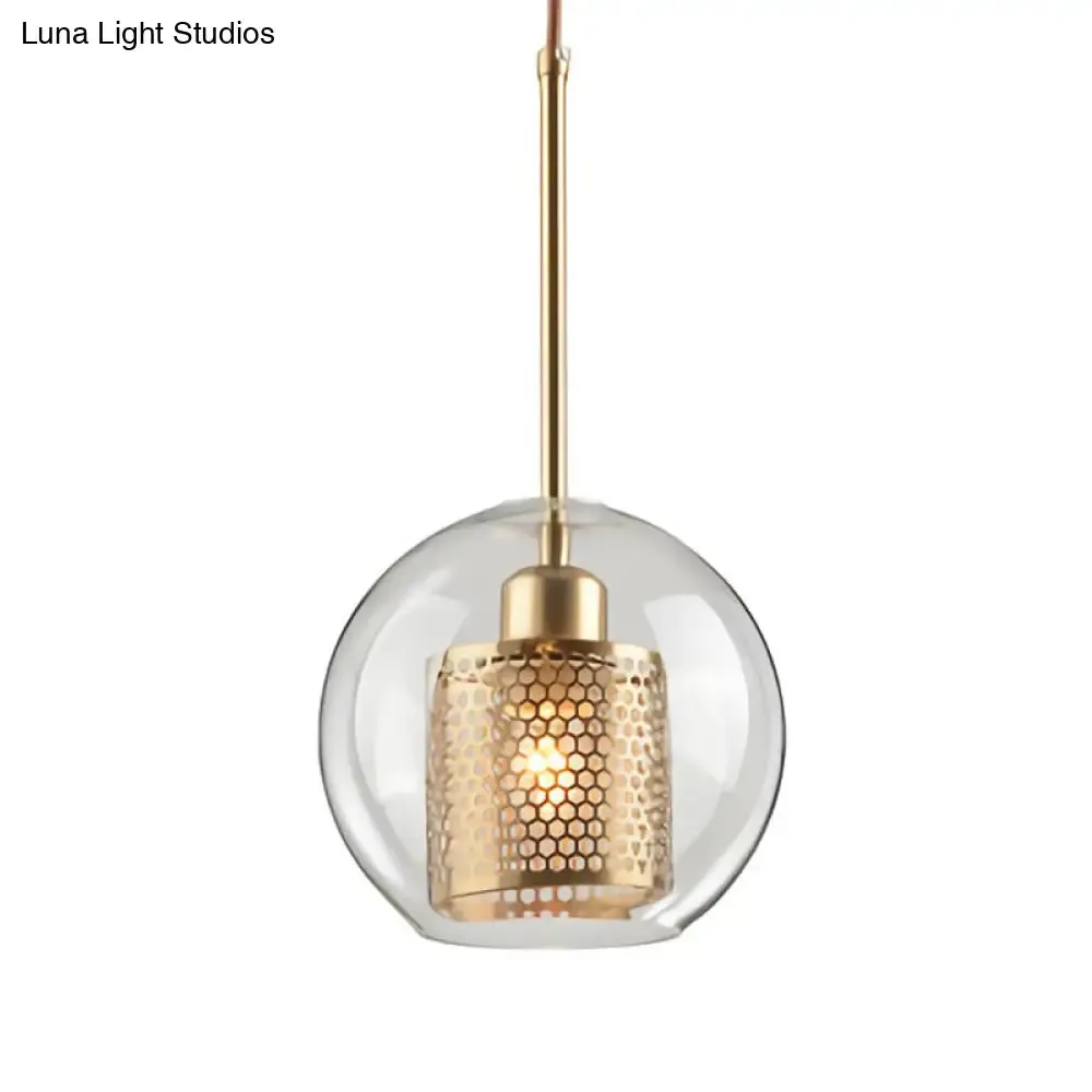 Contemporary Metal Pendant Light with Glass Shade for Dining Room