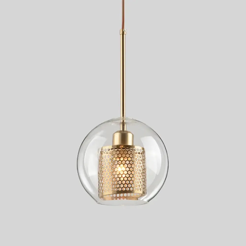 Contemporary Metal Pendant Light with Glass Shade for Dining Room