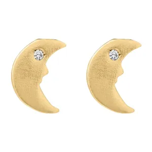 Crescent Moon Stud Earrings With Diamond