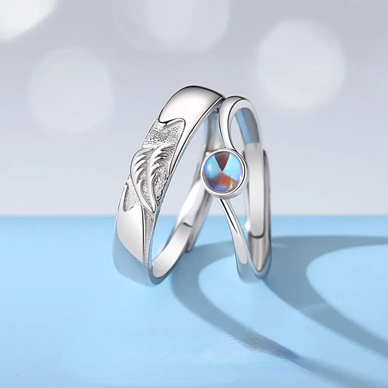 Custom Engraved Matching Moonstone Rings Set