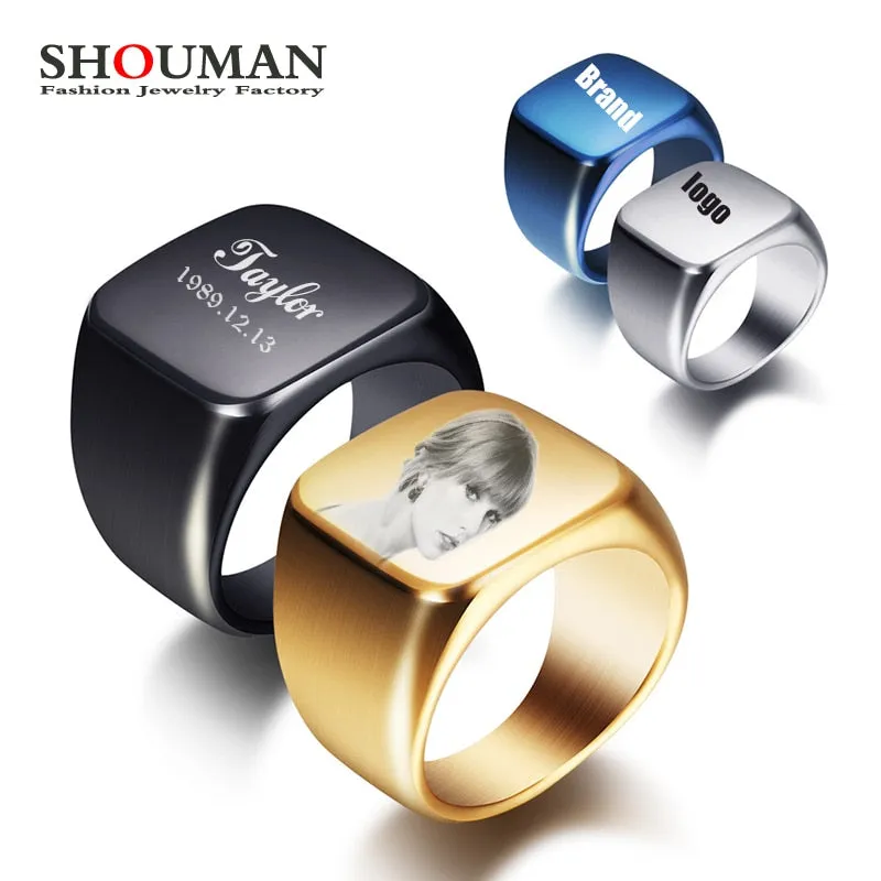 Customized Engrave Name Photo Signet Ring