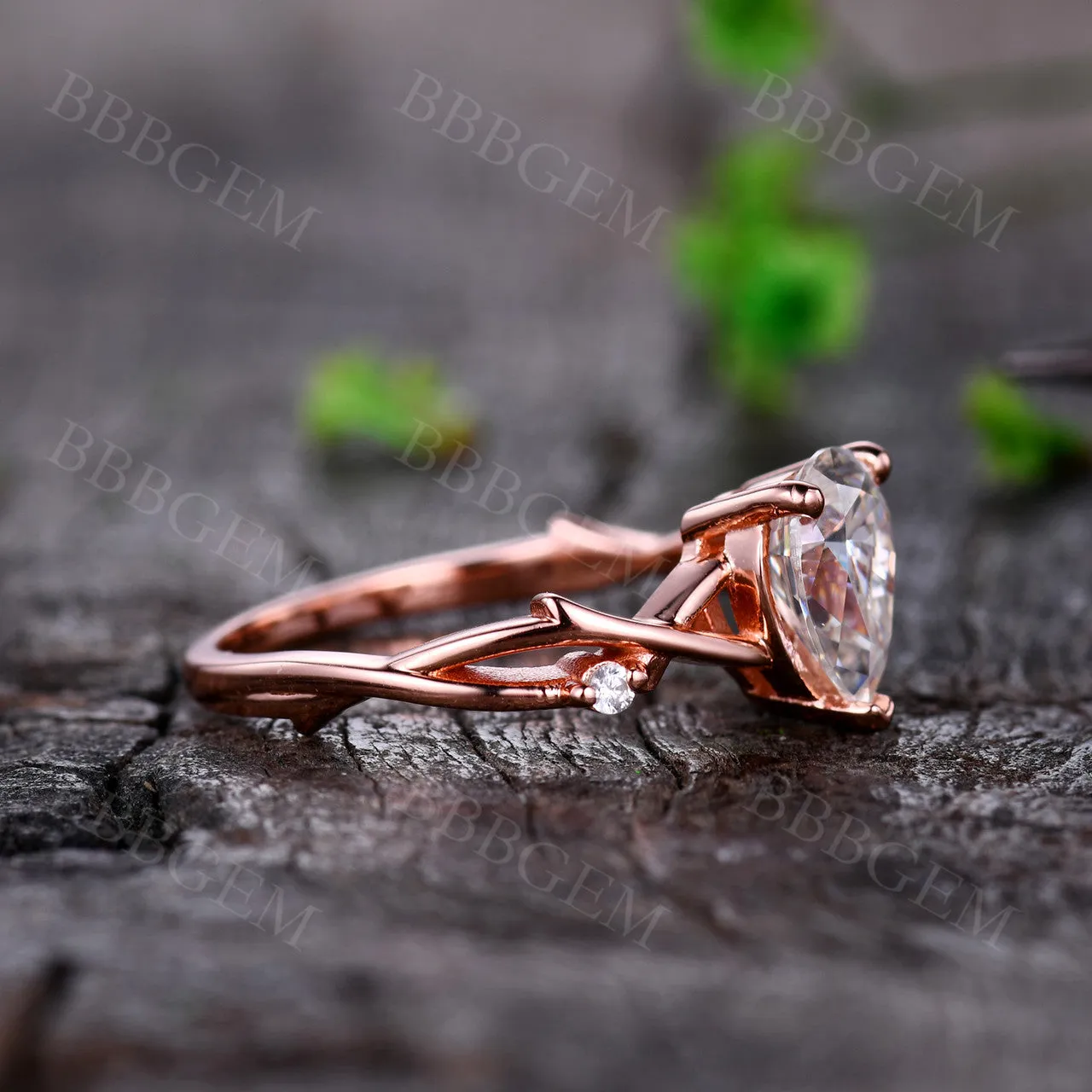 Dainty Pear Cut Moissanite Engagement Ring 1.25CT Rose Gold Twist Band