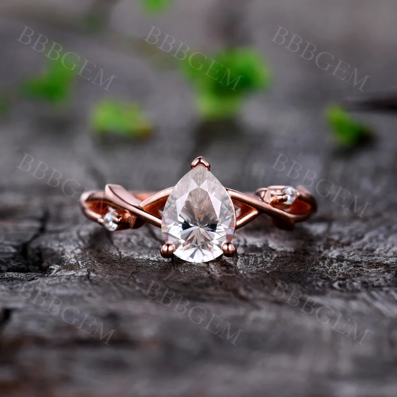 Dainty Pear Cut Moissanite Engagement Ring 1.25CT Rose Gold Twist Band