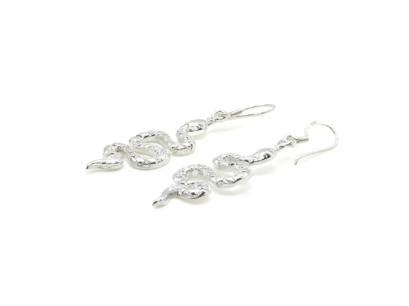 Dangling Snake Earrings - Silver Snake Earrings - Long Snake Earrings