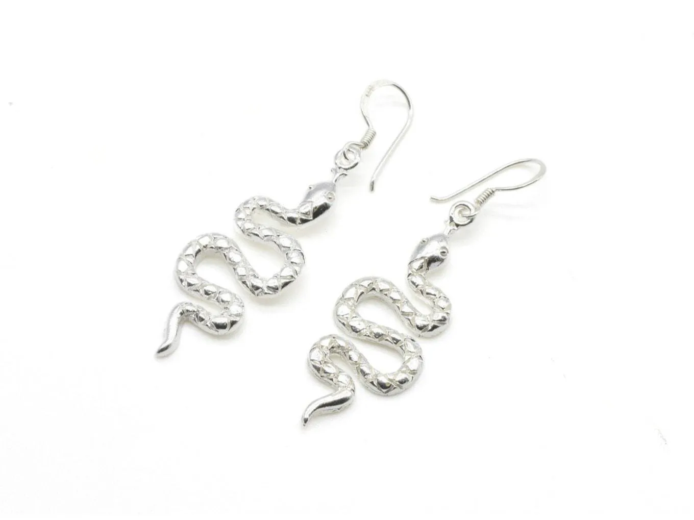 Dangling Snake Earrings - Silver Snake Earrings - Long Snake Earrings