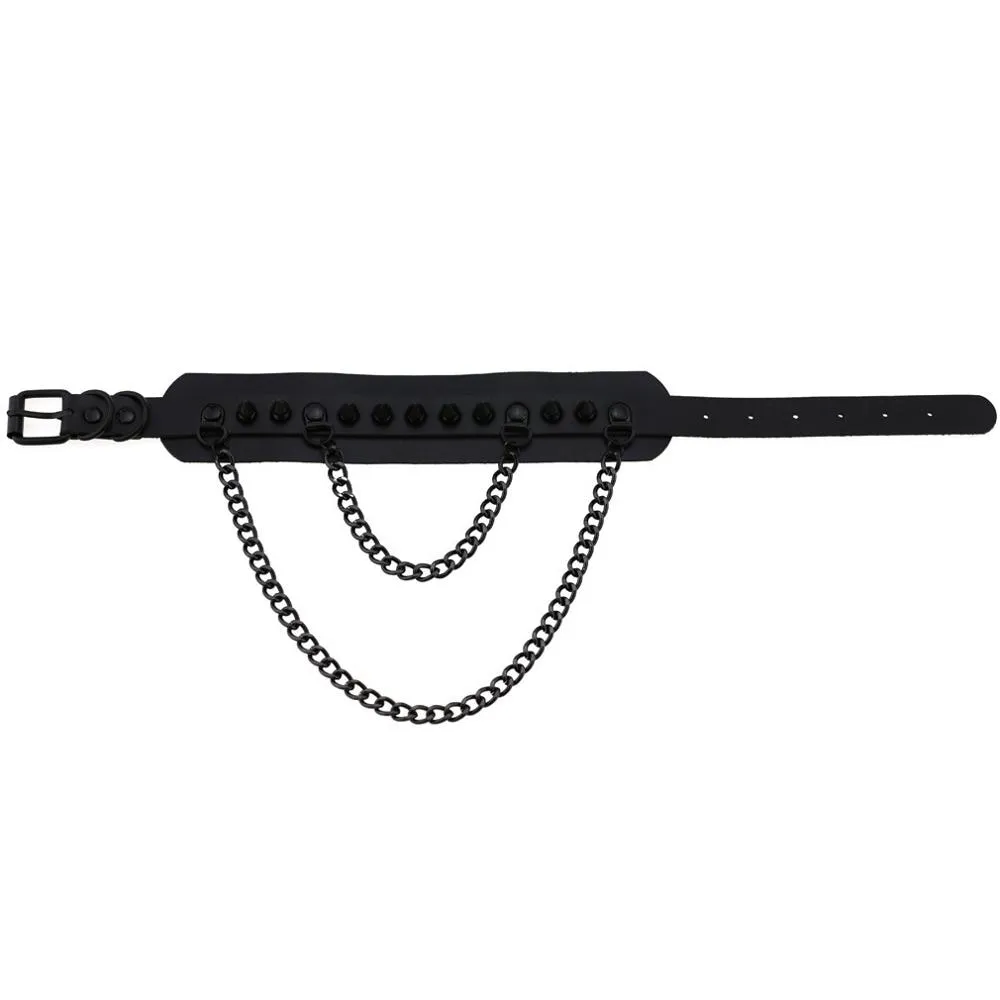 'Deepest Black' Long Double Chain Spike Choker