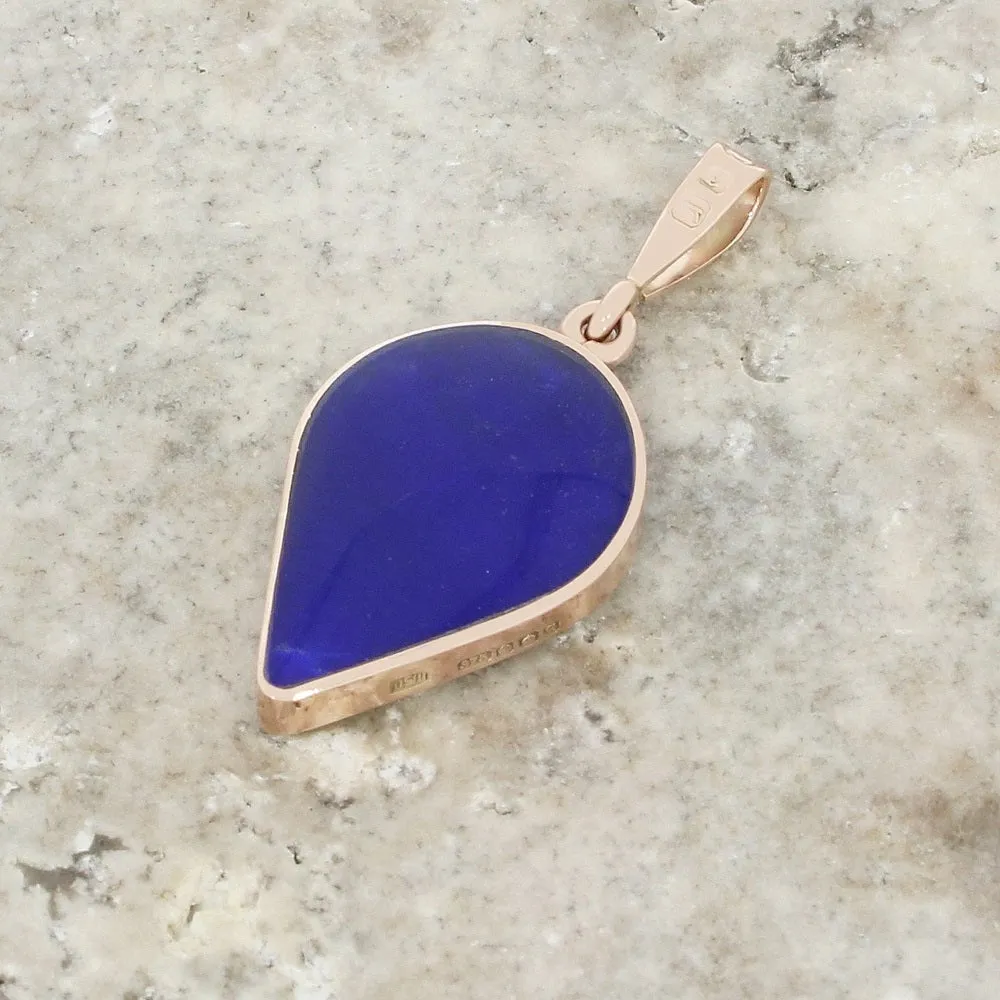 Derbyshire Blue John and Lapis Lazuli 9ct Rose Gold Teardrop Shape Pendant