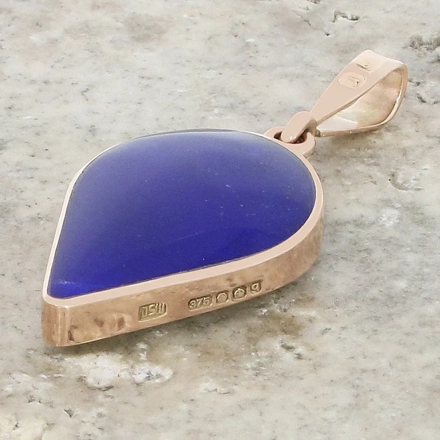 Derbyshire Blue John and Lapis Lazuli 9ct Rose Gold Teardrop Shape Pendant