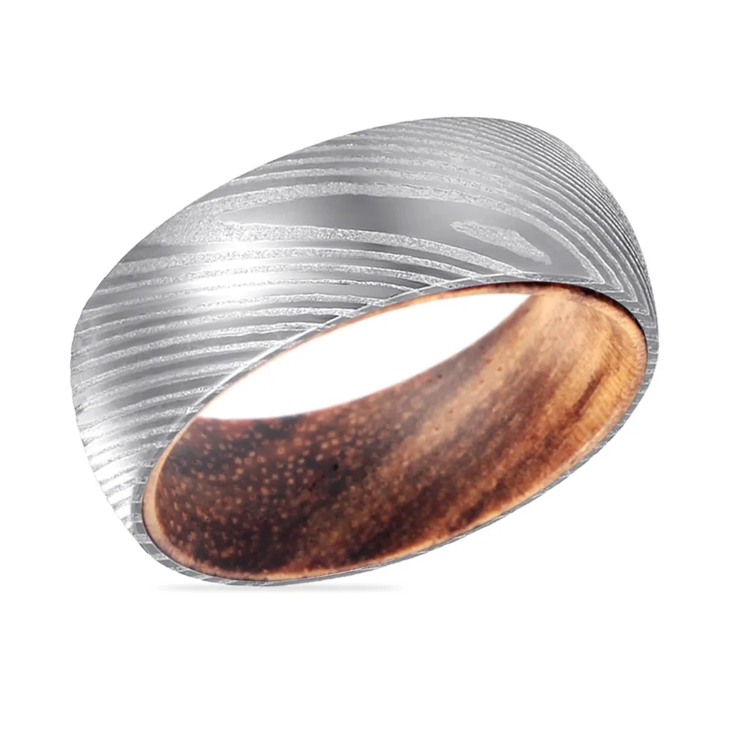 DEVATT | Zebra Wood, Silver Damascus Steel, Domed