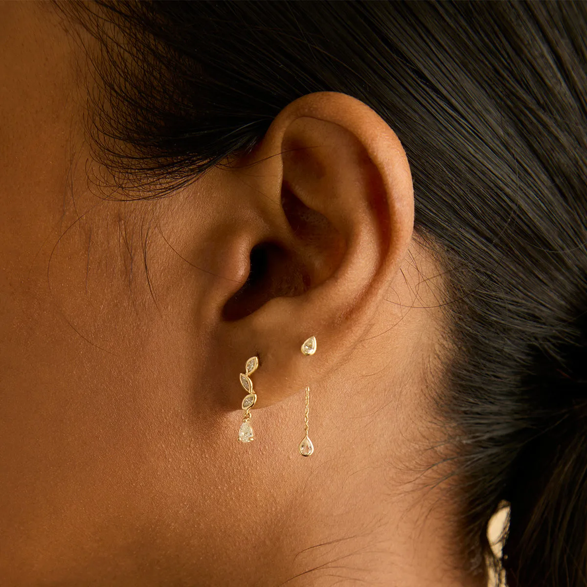 Diamond Marquise Drop Studs in Solid Gold