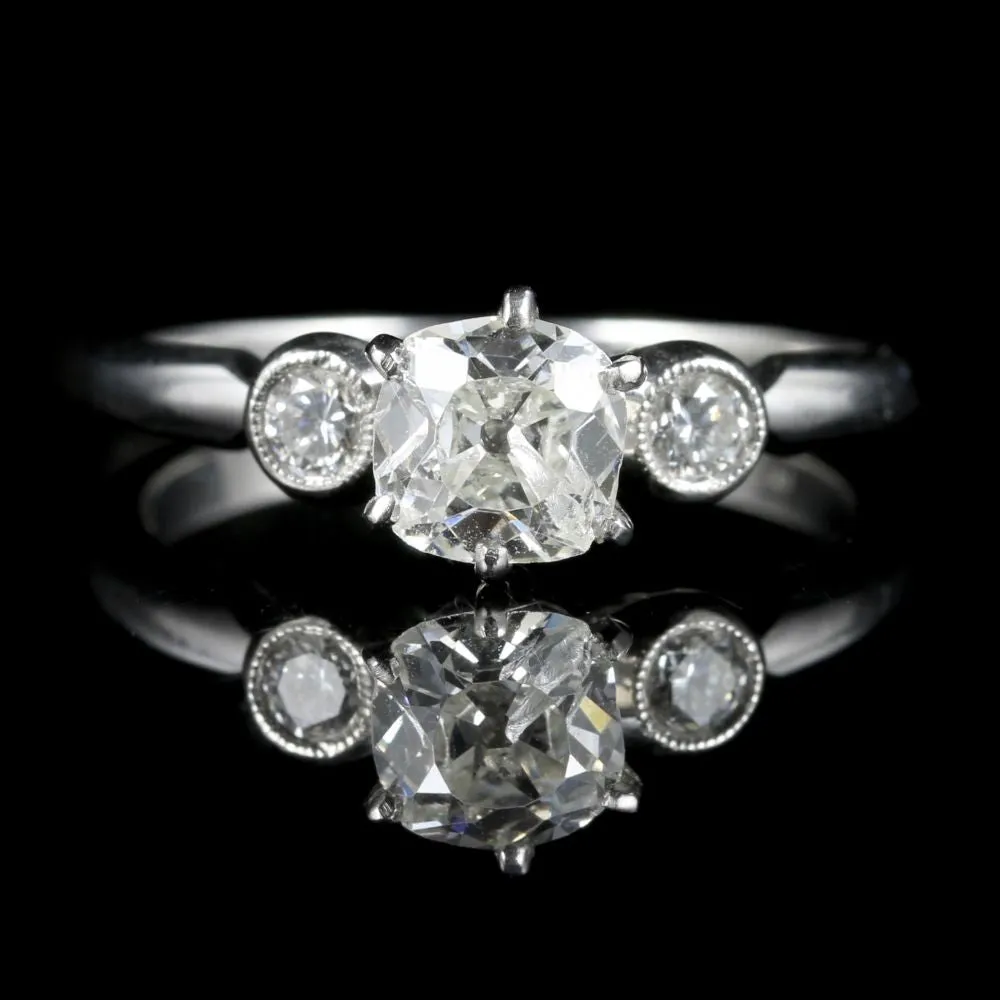 Diamond Trilogy Engagement Ring Platinum 1.08Ct Old Cut Diamond