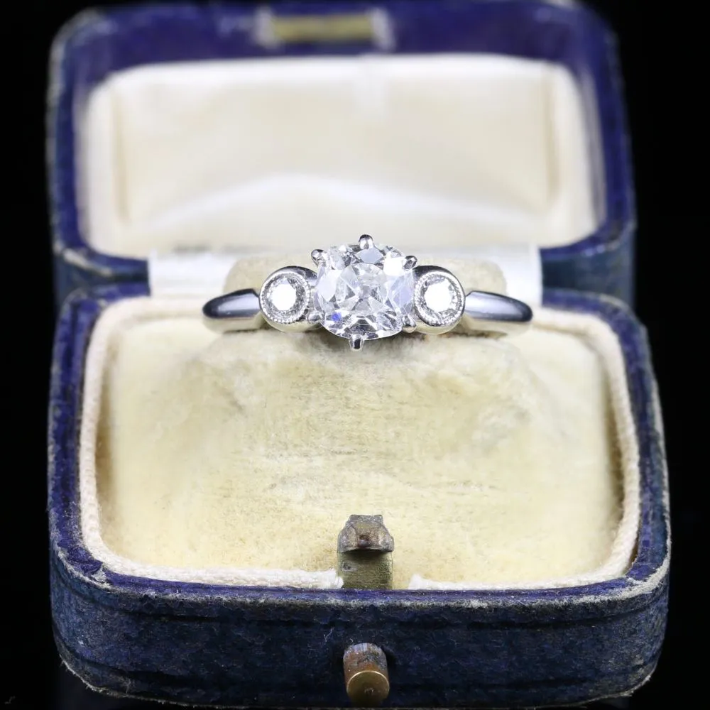 Diamond Trilogy Engagement Ring Platinum 1.08Ct Old Cut Diamond