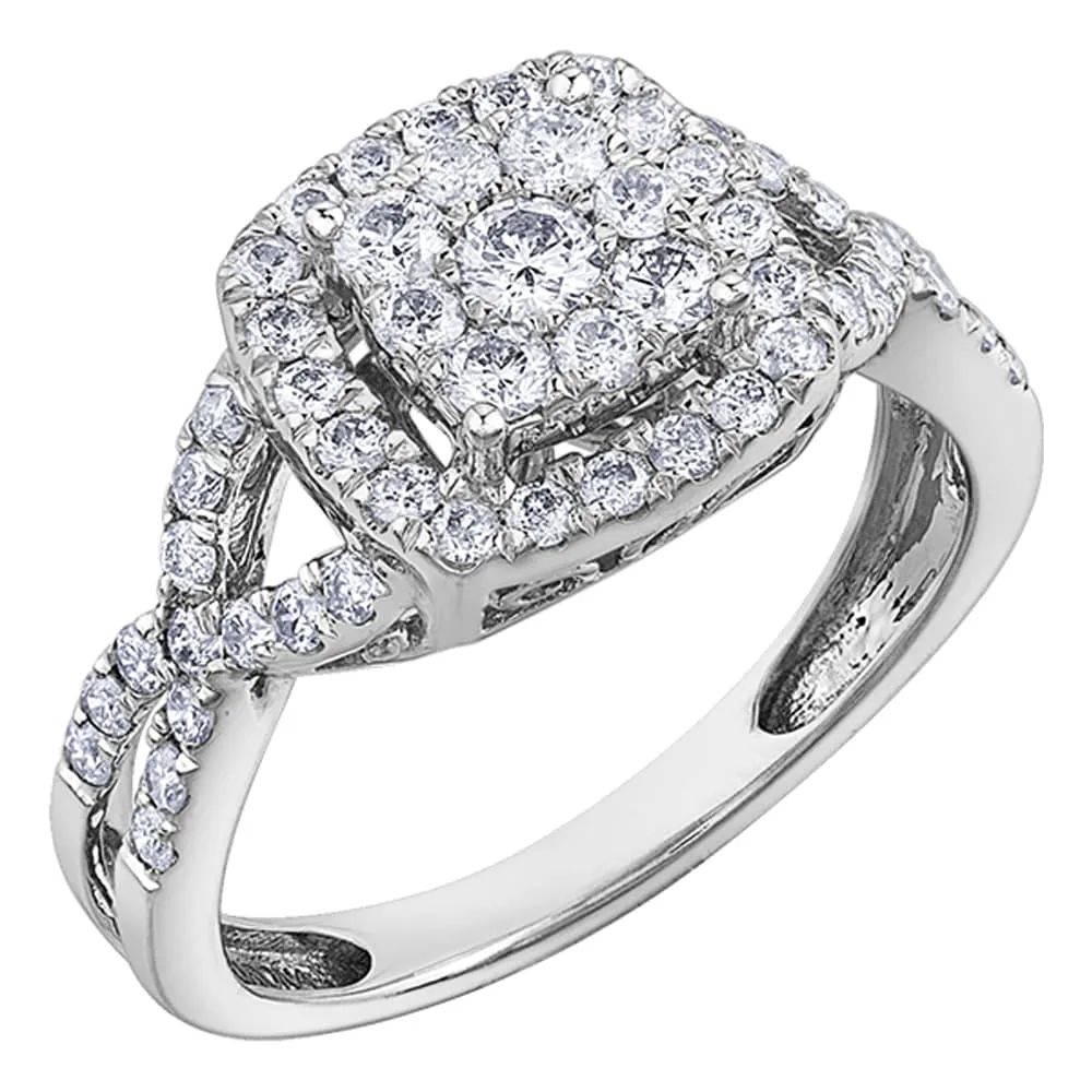 Double Halo Diamond Ring with Twisted Band