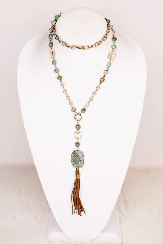 Down To Earth Stone Drop And Tassel Necklace