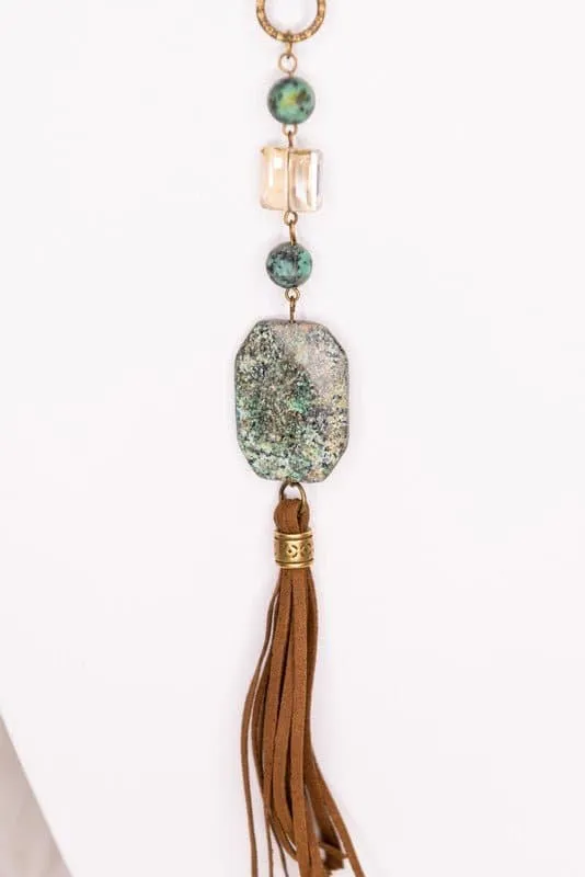 Down To Earth Stone Drop And Tassel Necklace