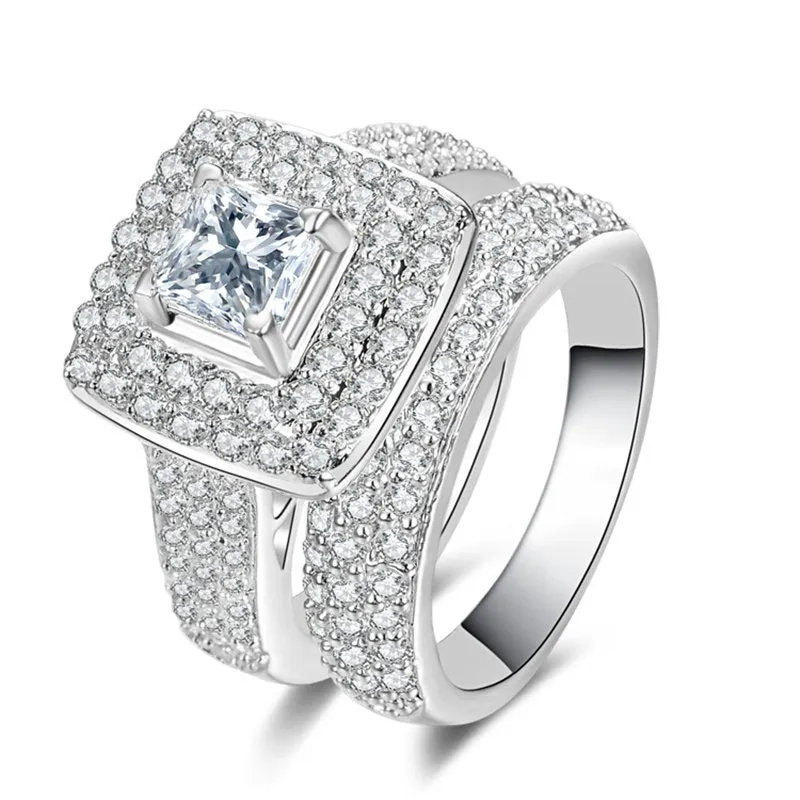 Elegant 2pcs Platinum Zircon Rings