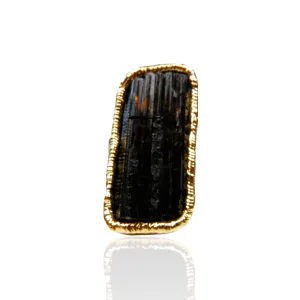 Elegant Long Black Tourmaline Adjustable Ring