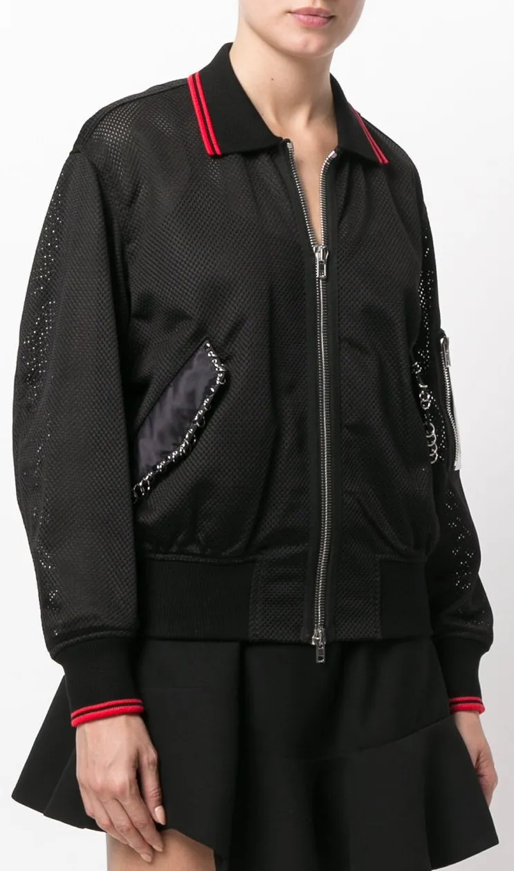 Embellished Mesh Bomber Jacket