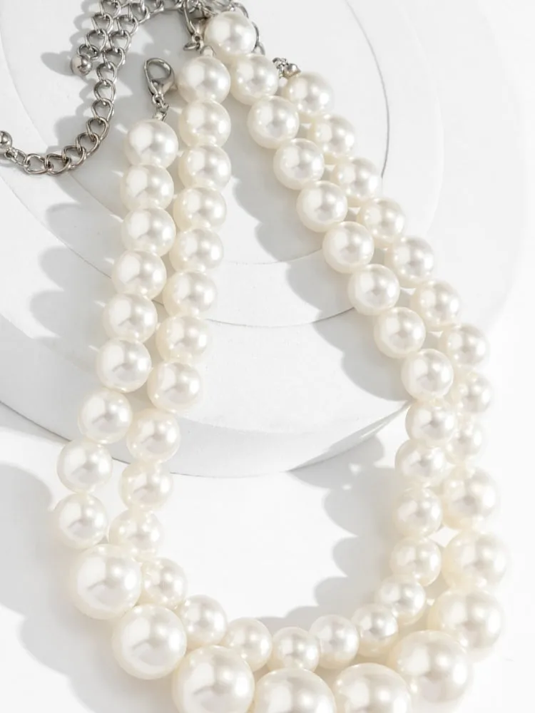 Exaggerated Large Pearl Choker Multi-Layer Beaded Necklace