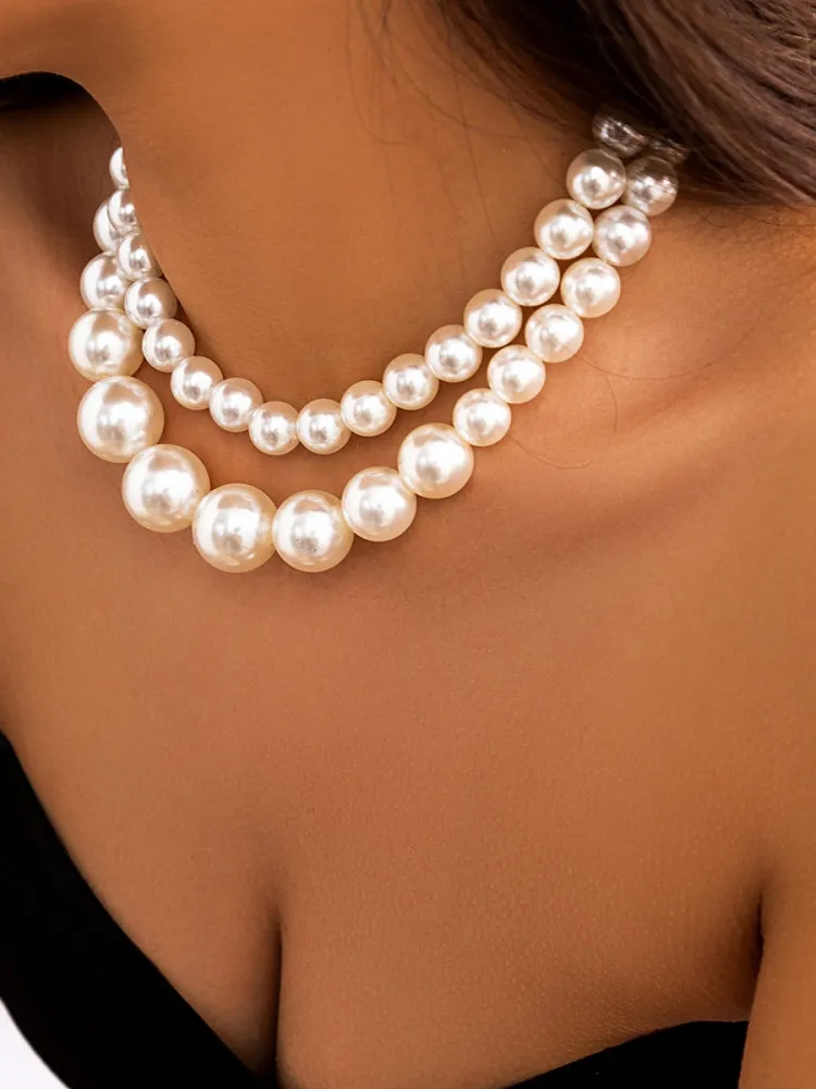 Exaggerated Large Pearl Choker Multi-Layer Beaded Necklace