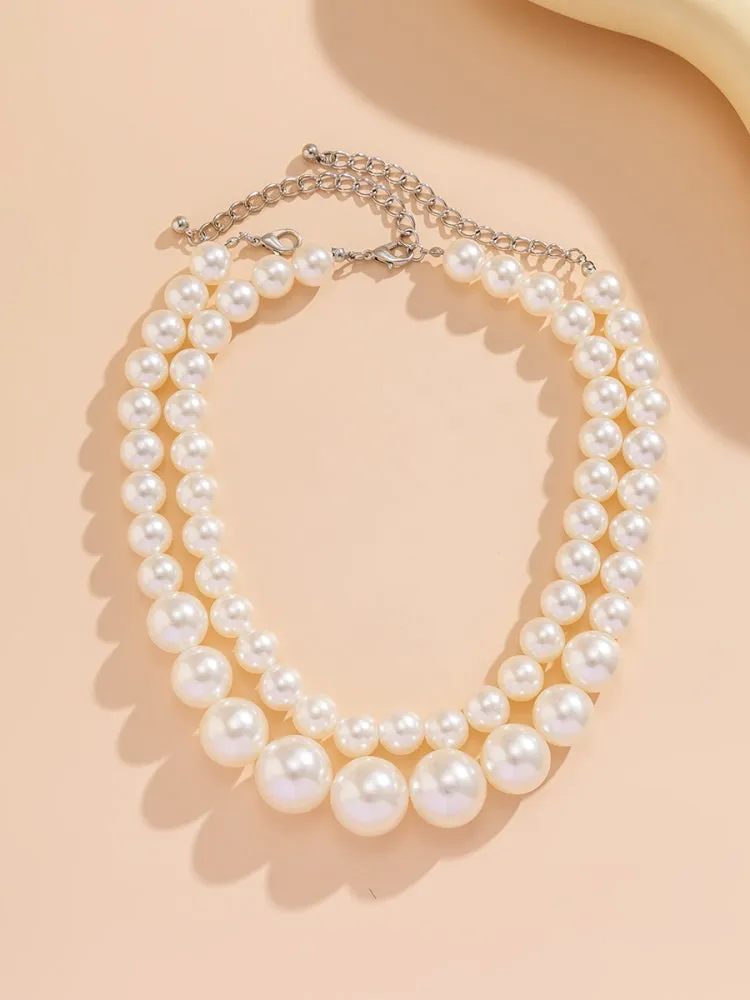 Exaggerated Large Pearl Choker Multi-Layer Beaded Necklace