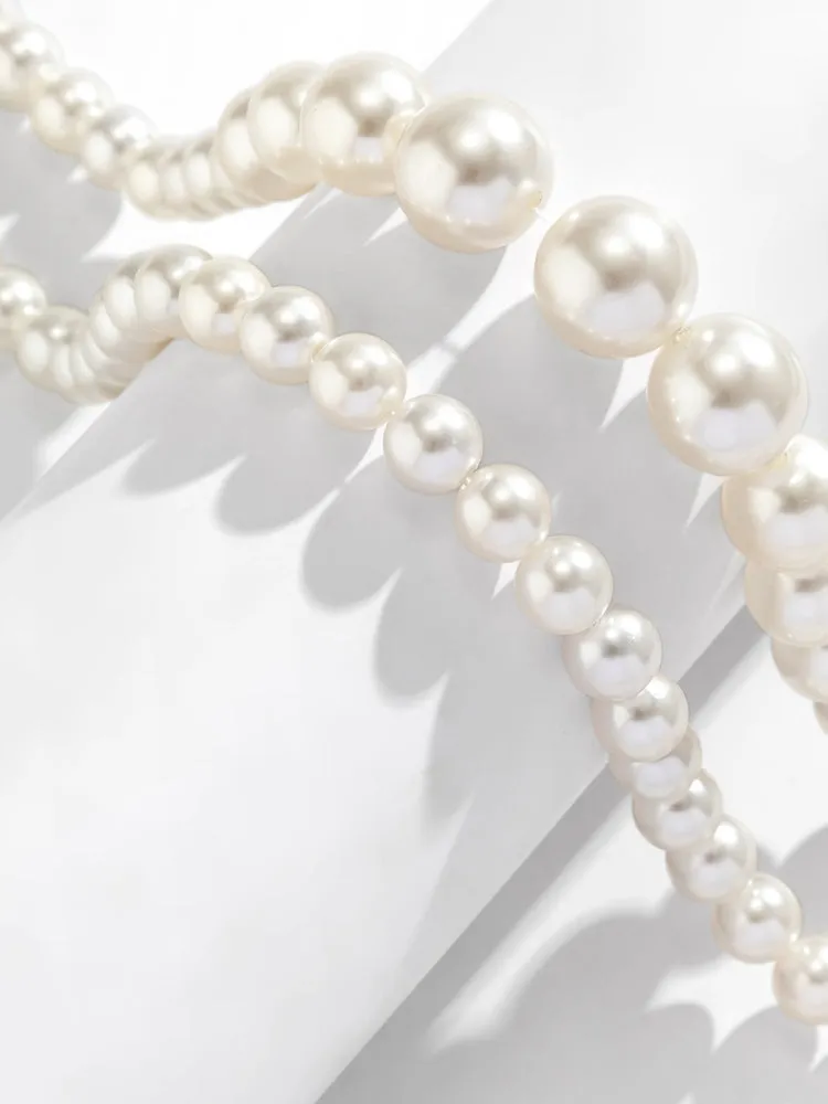 Exaggerated Large Pearl Choker Multi-Layer Beaded Necklace