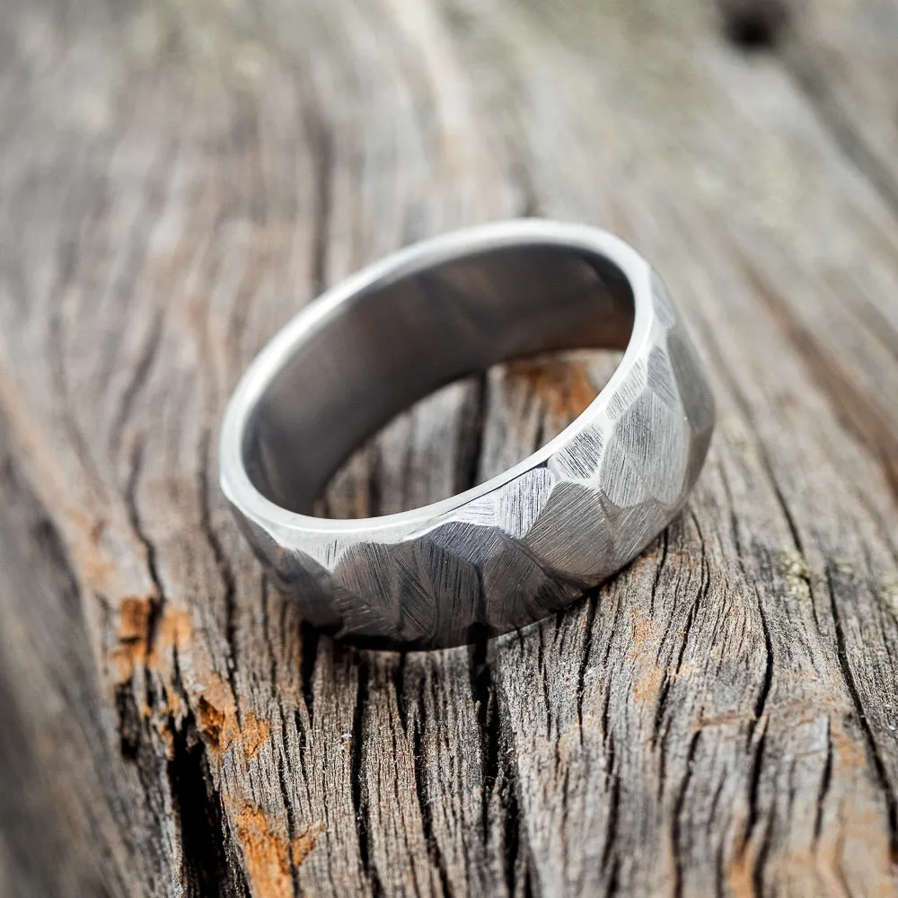 FACETED TITANIUM RING WITH TEXTURED FINISH - WEDDING BAND - SIZE 6