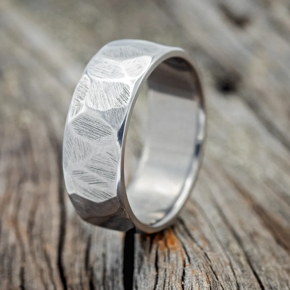 FACETED TITANIUM RING WITH TEXTURED FINISH - WEDDING BAND - SIZE 6