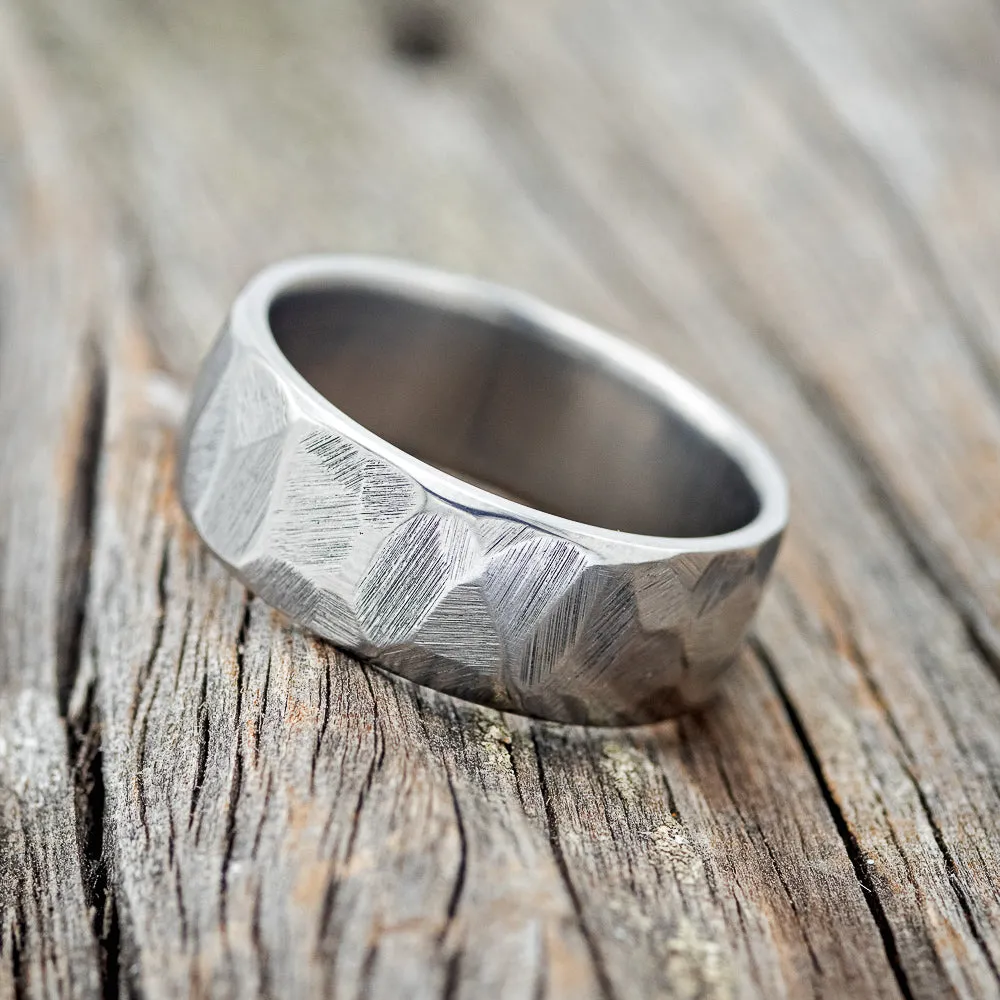 FACETED TITANIUM RING WITH TEXTURED FINISH - WEDDING BAND - SIZE 6