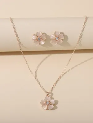 Flower Charm Necklace & Earrings Jewelry Set Jewelry Gift for Women