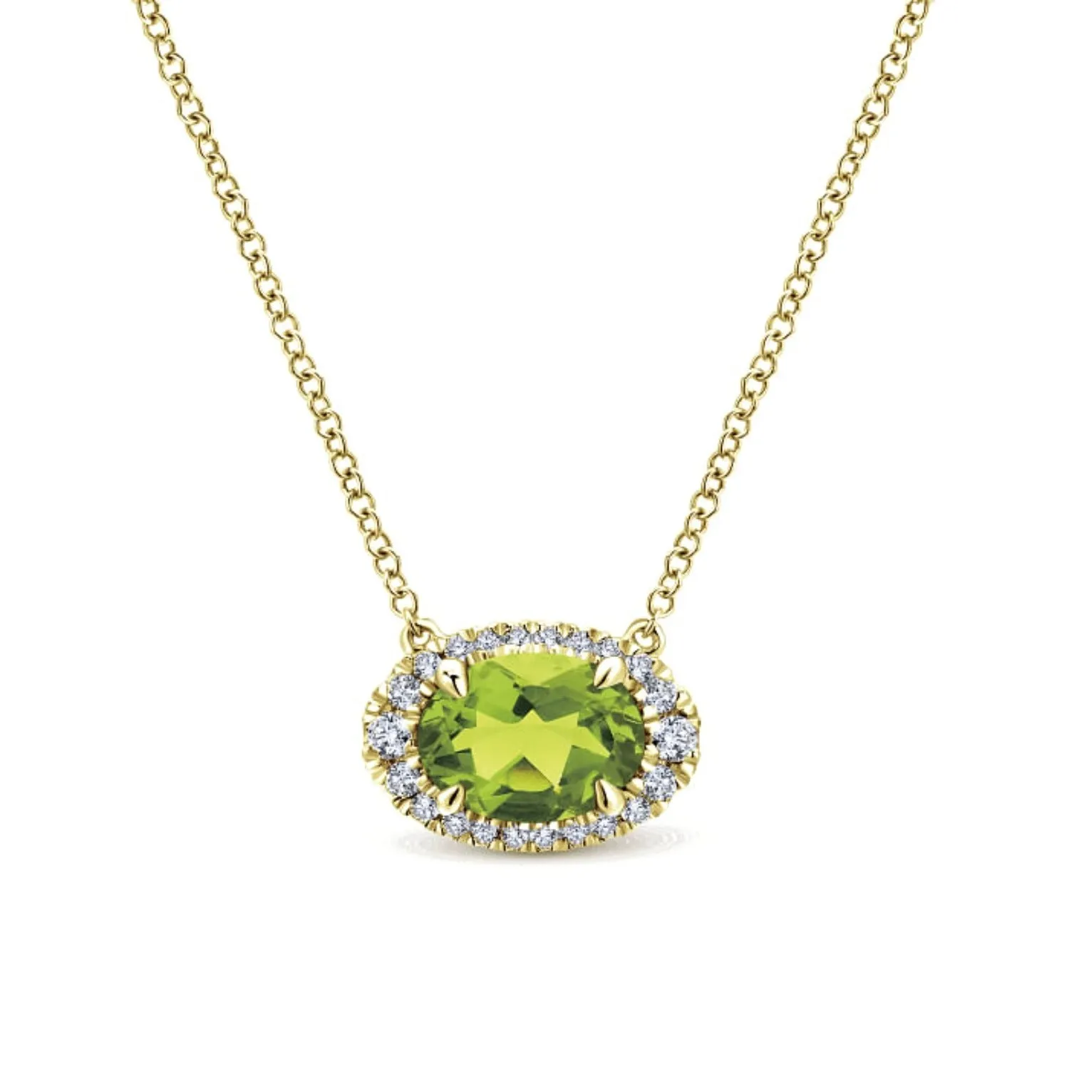 Gabriel & Co. Oval Cut Peridot & Diamond Halo Pendant