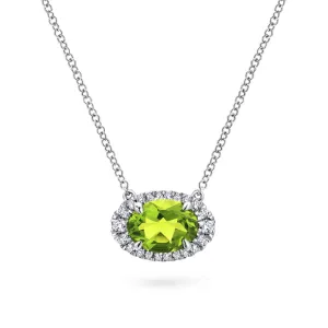 Gabriel & Co. Oval Cut Peridot & Diamond Halo Pendant