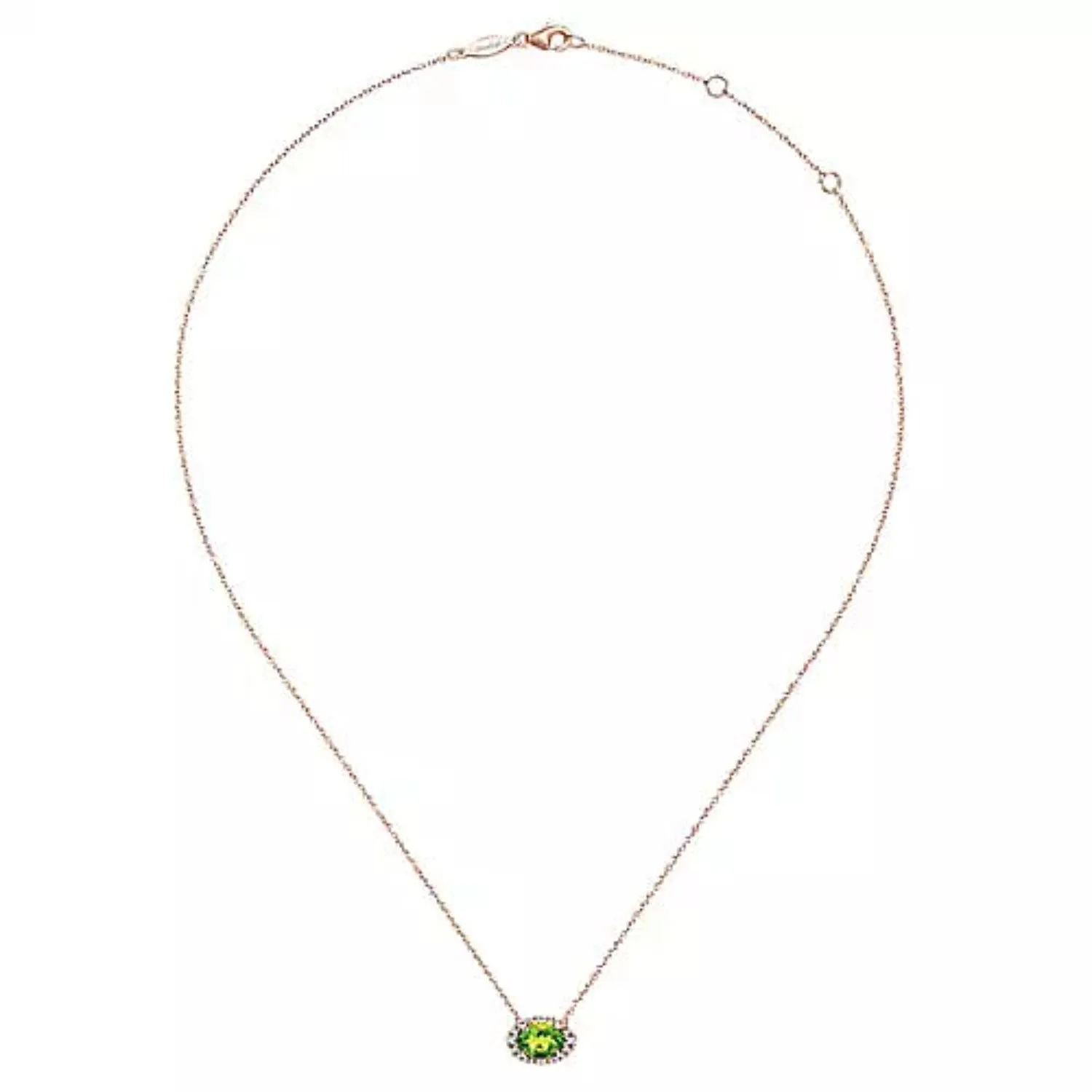 Gabriel & Co. Oval Cut Peridot & Diamond Halo Pendant