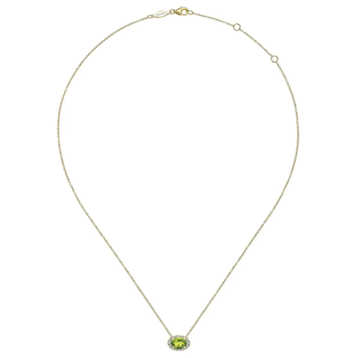 Gabriel & Co. Oval Cut Peridot & Diamond Halo Pendant