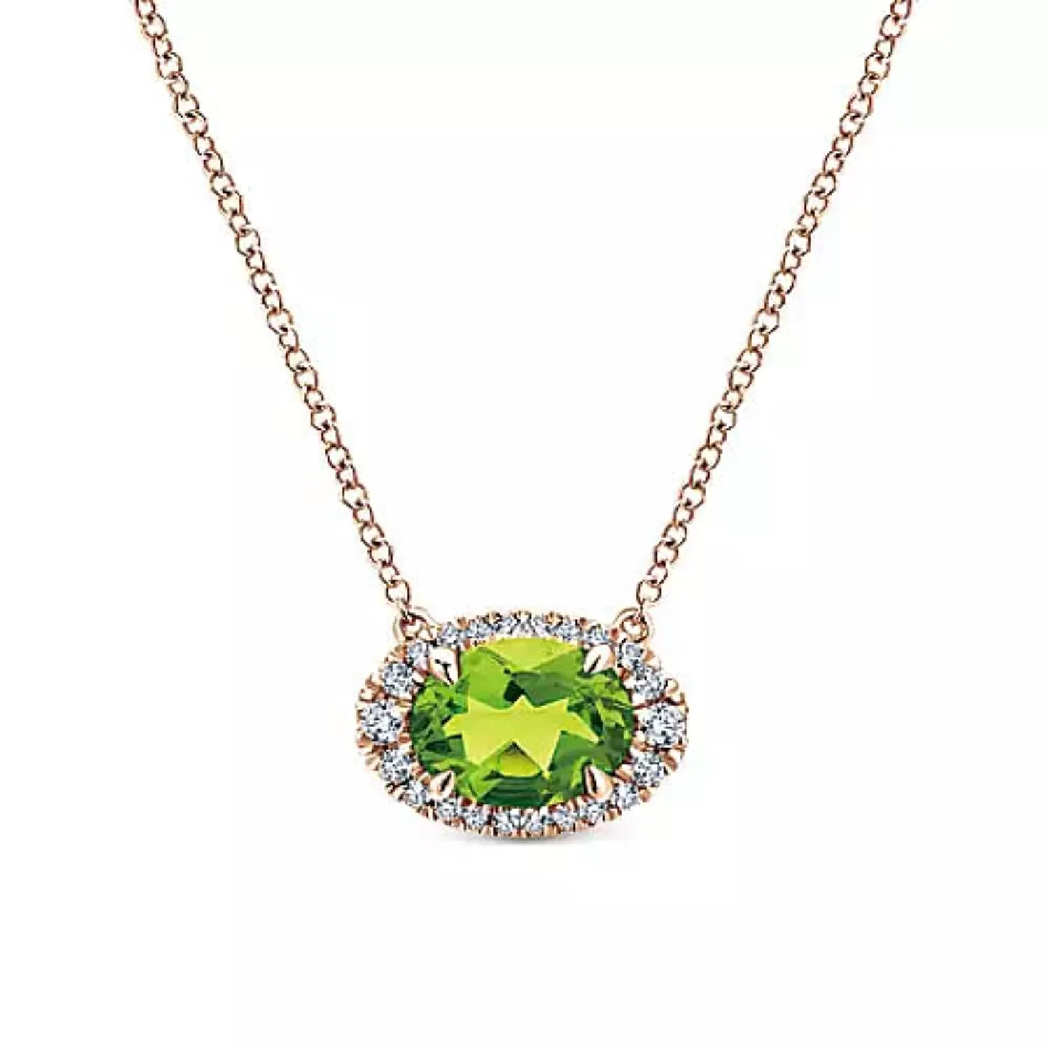 Gabriel & Co. Oval Cut Peridot & Diamond Halo Pendant