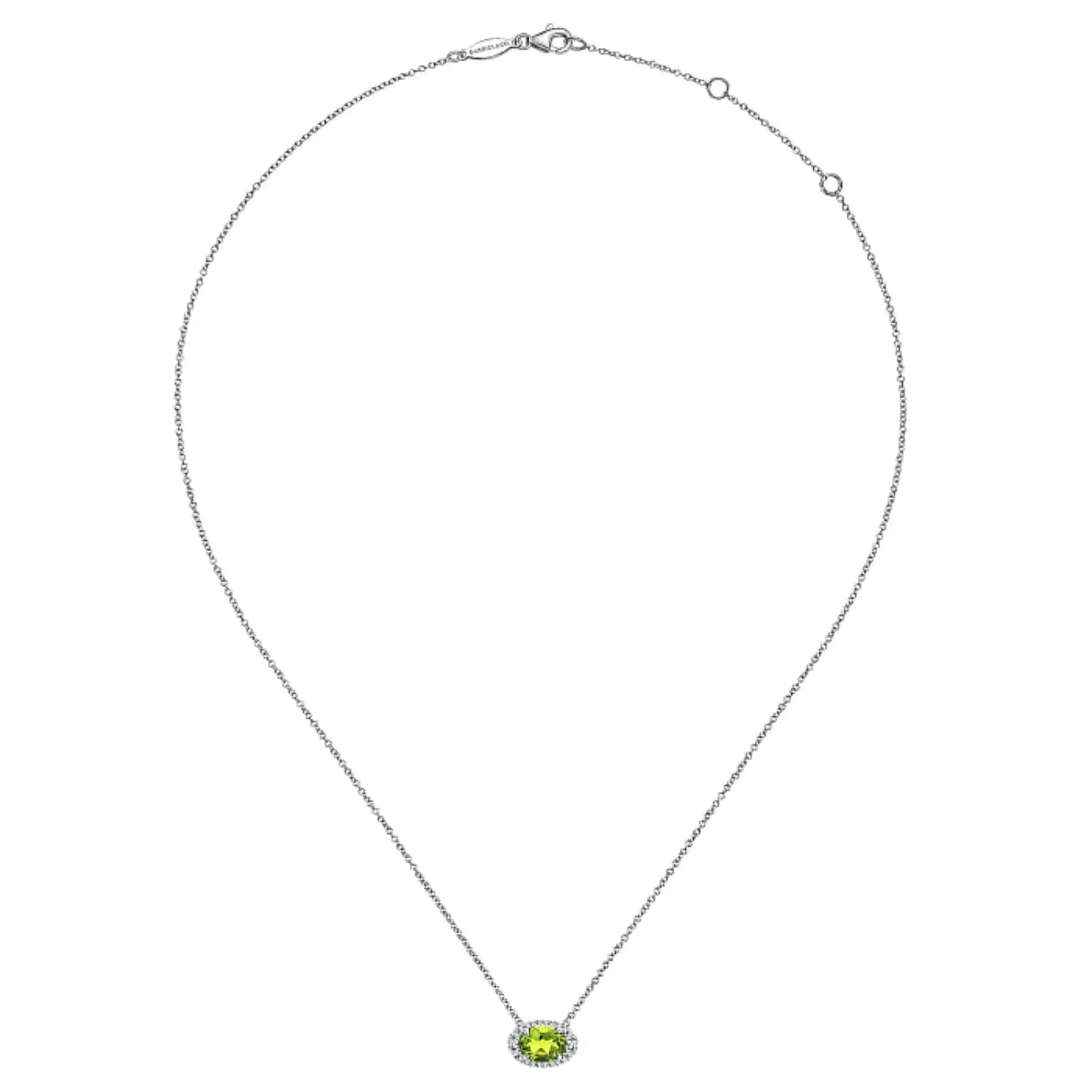 Gabriel & Co. Oval Cut Peridot & Diamond Halo Pendant