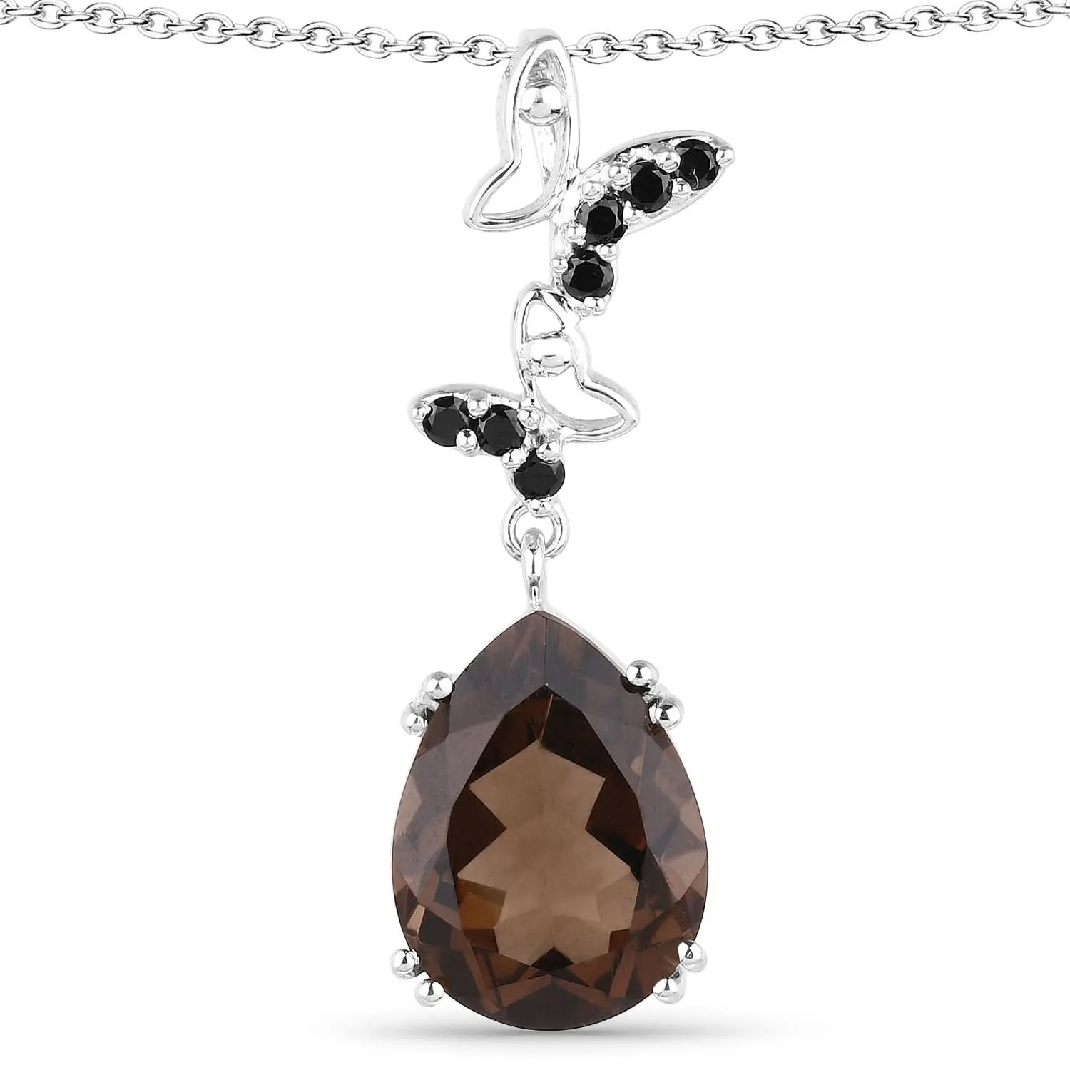 Genuine 7.08 Smoky Quartz & Black Spinel .925 Silver Pendant