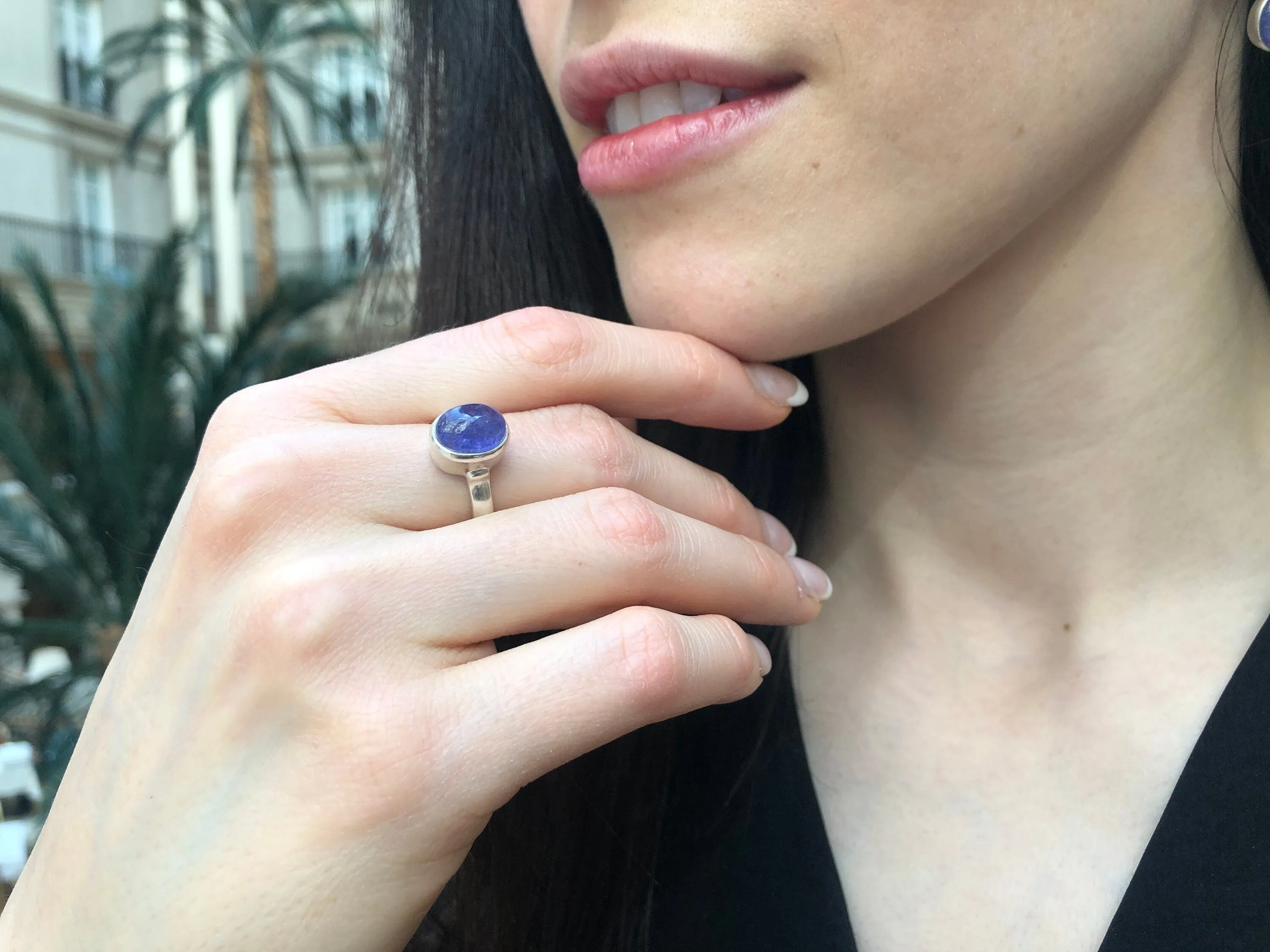 Genuine Tanzanite Ring - Blue Bezel Ring - Vintage Solitaire Ring