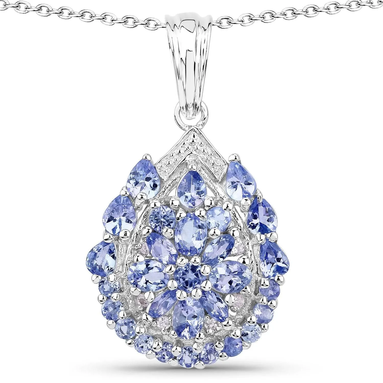 Genuine White Topaz Sterling Silver and Tanzanite Pendant