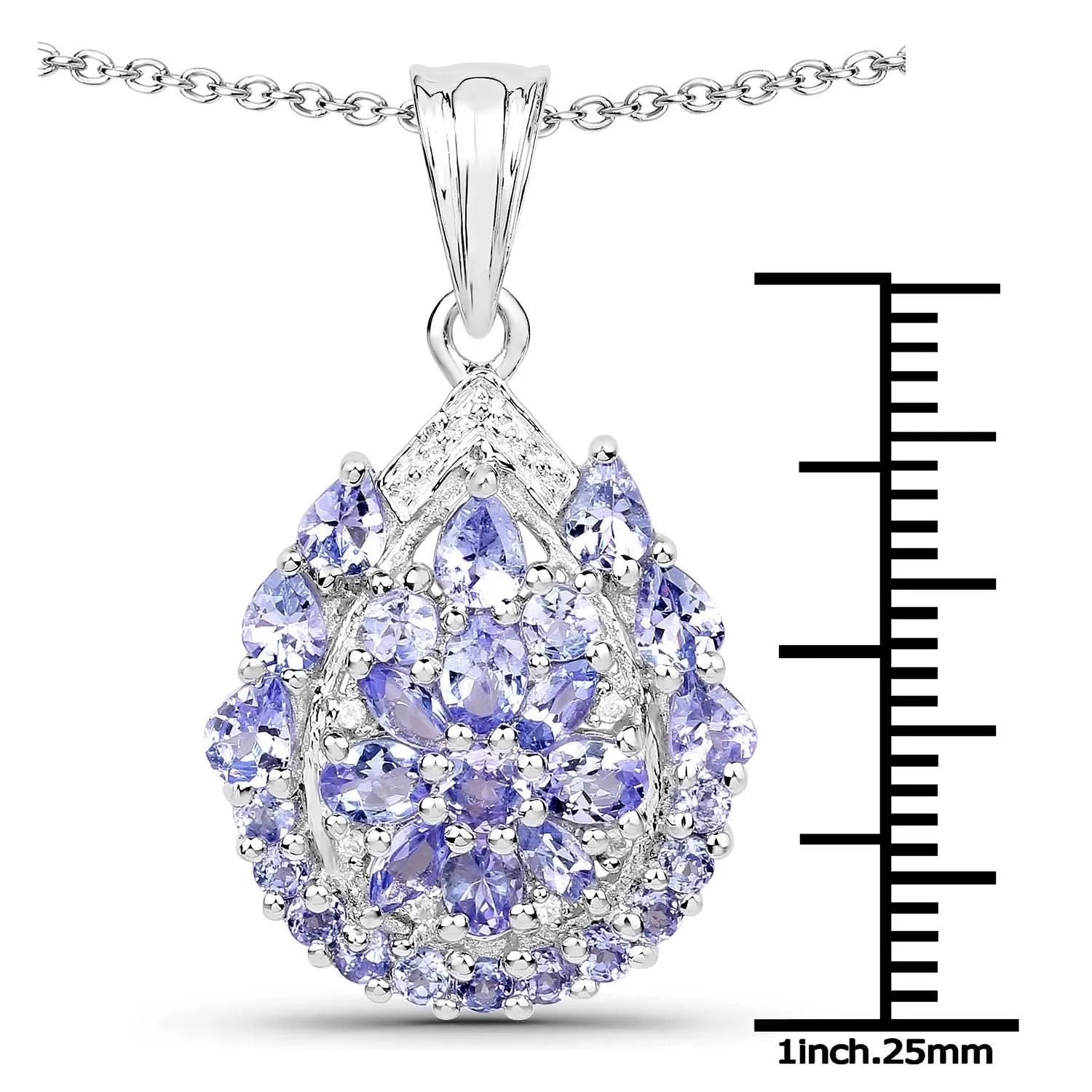 Genuine White Topaz Sterling Silver and Tanzanite Pendant