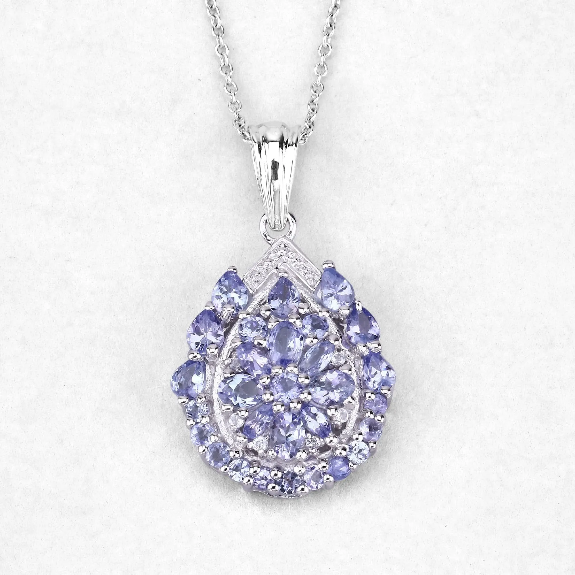 Genuine White Topaz Sterling Silver and Tanzanite Pendant